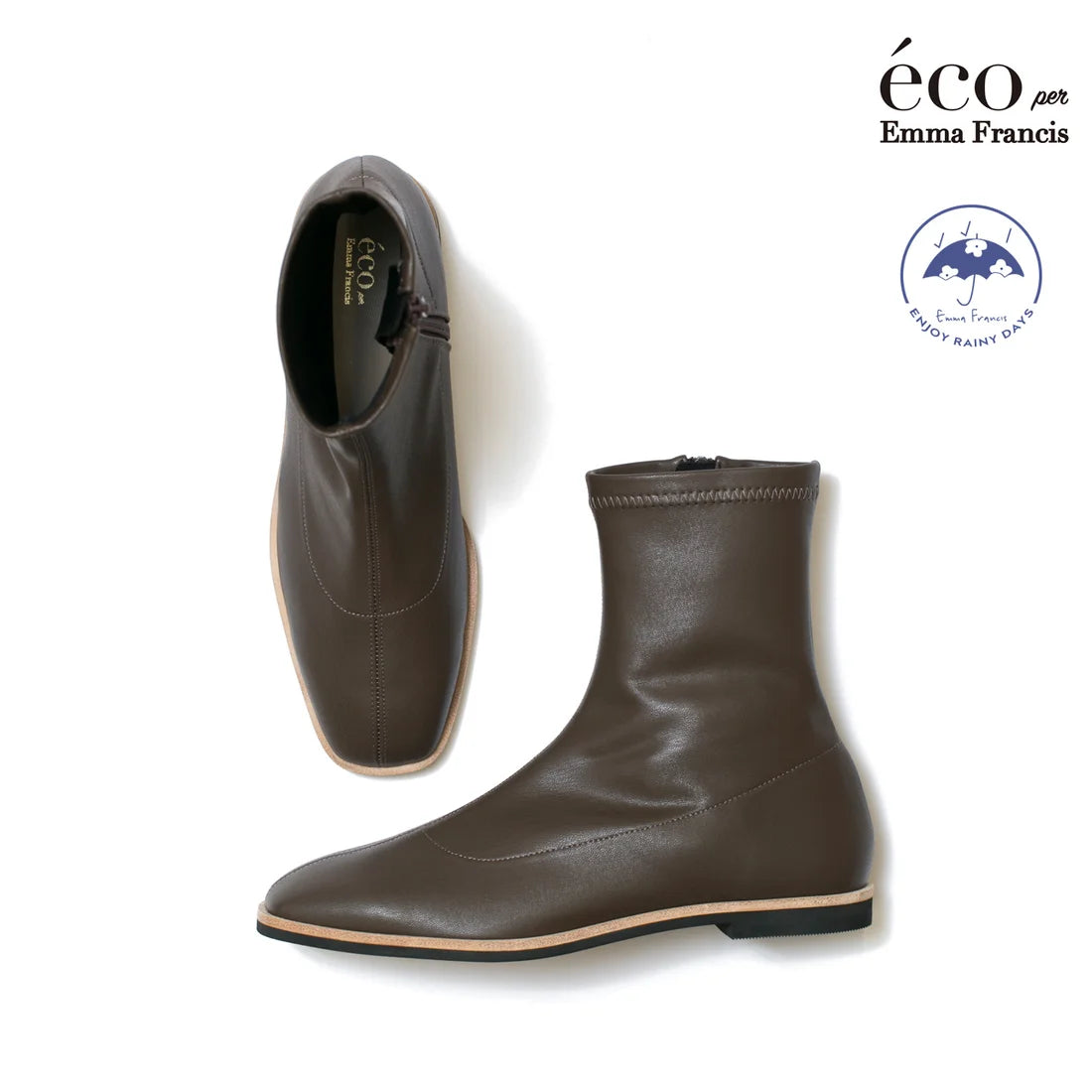 日本製 [蘋果皮][防水]Emma Francis 彈性靴子(9011a-AP 105)(Brown apple leather)（ブラウン アップルレザー）