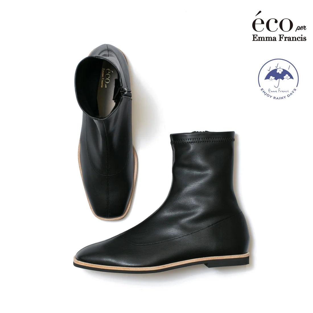 日本製 [蘋果皮][防水]Emma Francis 彈性靴子(9011a-AP 101)(Black apple leather)（ブラック アップルレザー）