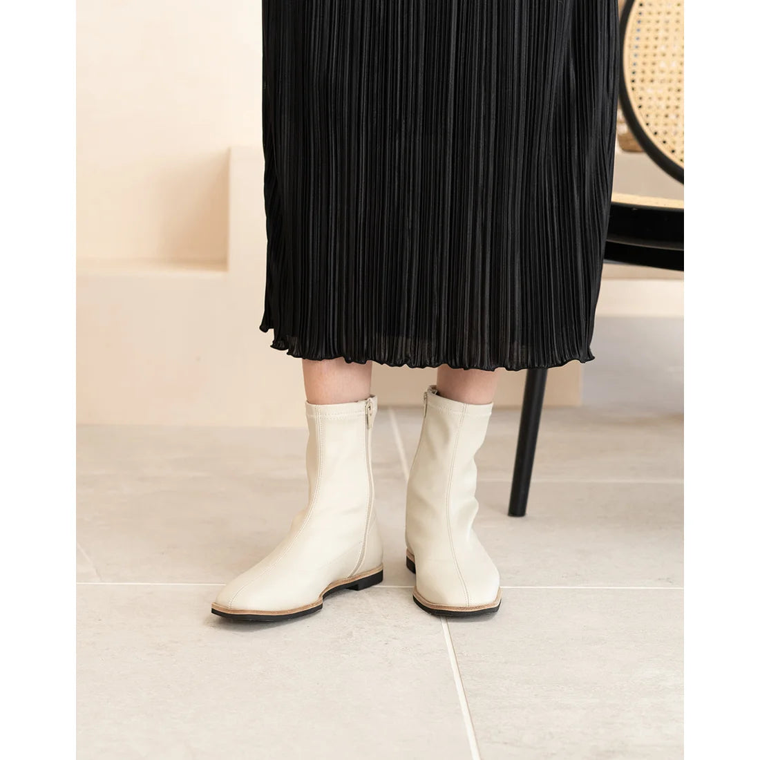 日本製 [蘋果皮][防水]Emma Francis 彈性靴子(9011a-AP 177)(Ivory apple leather)（アイボリー アップルレザー）