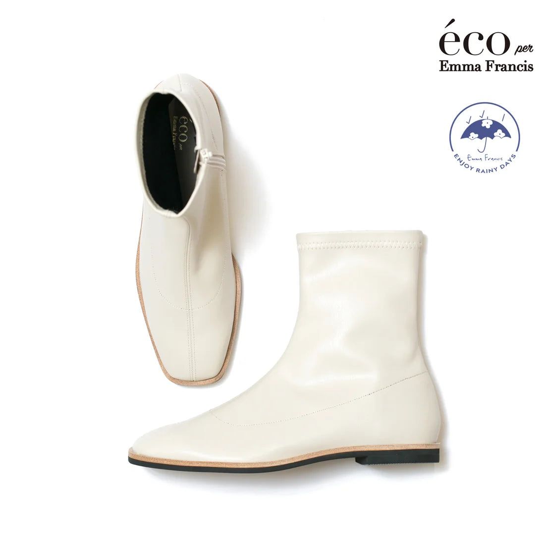 日本製 [蘋果皮][防水]Emma Francis 彈性靴子(9011a-AP 177)(Ivory apple leather)（アイボリー アップルレザー）