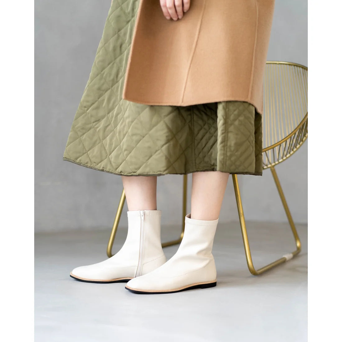 日本製 [蘋果皮][防水]Emma Francis 彈性靴子(9011a-AP 177)(Ivory apple leather)（アイボリー アップルレザー）