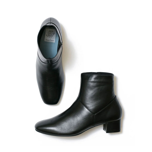 日本製【防水】Emma Francis 4cm素面高跟短靴 (9009a-L 101)(Black leather)（ブラック レザー）