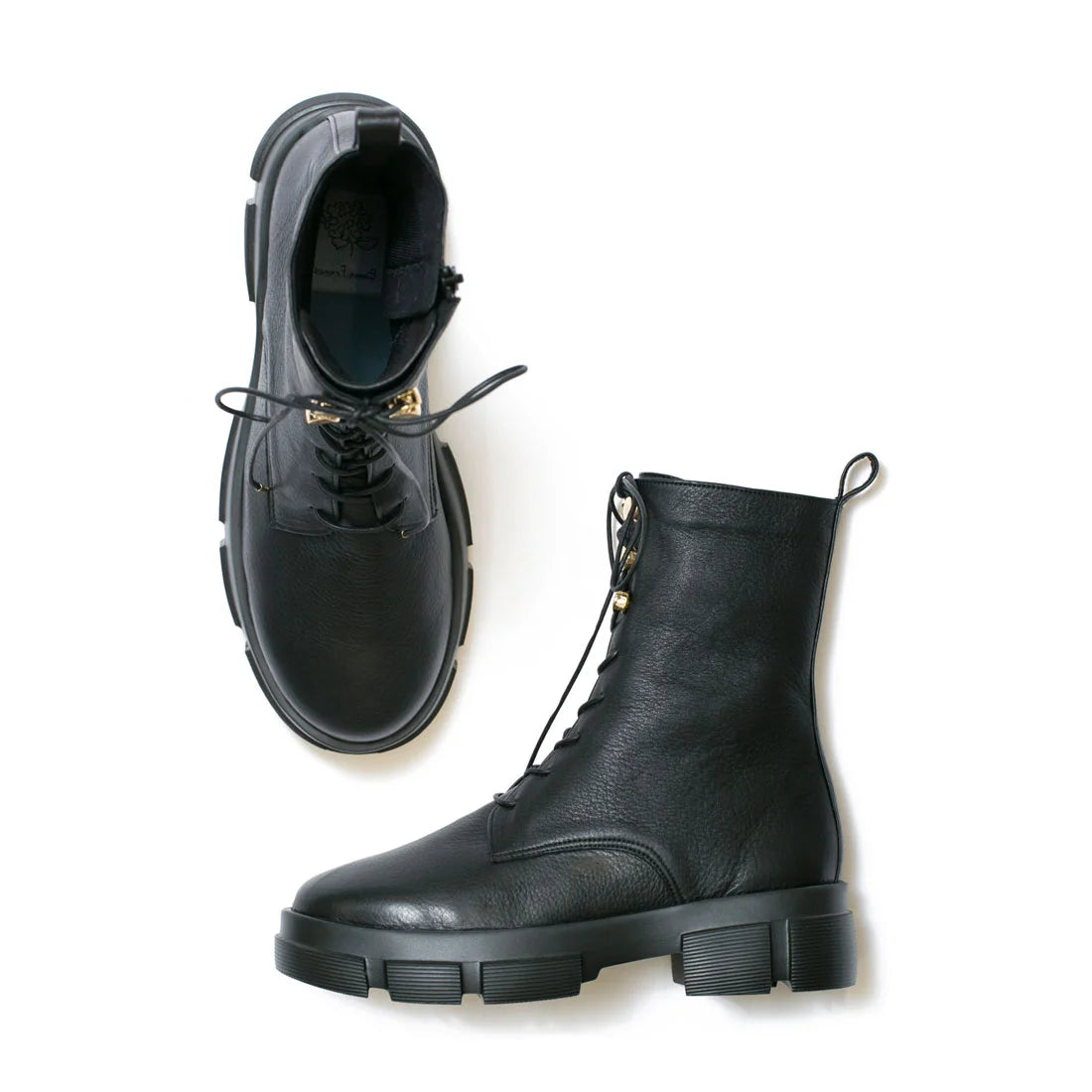 日本製【防水】Emma Francis 防滑鞋底牛皮繫帶靴 (9012a-L 101)(Black leather)（ブラック レザー）