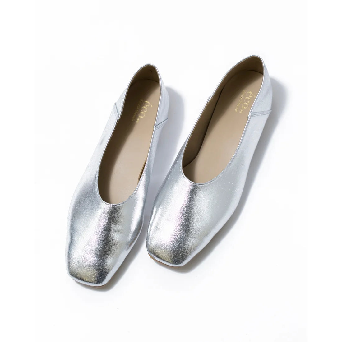 日本製 [蘋果皮][防水]Emma Francis 方頭U型平底鞋(03f-AP 162)(Silver apple leather)（シルバー アップルレザー）