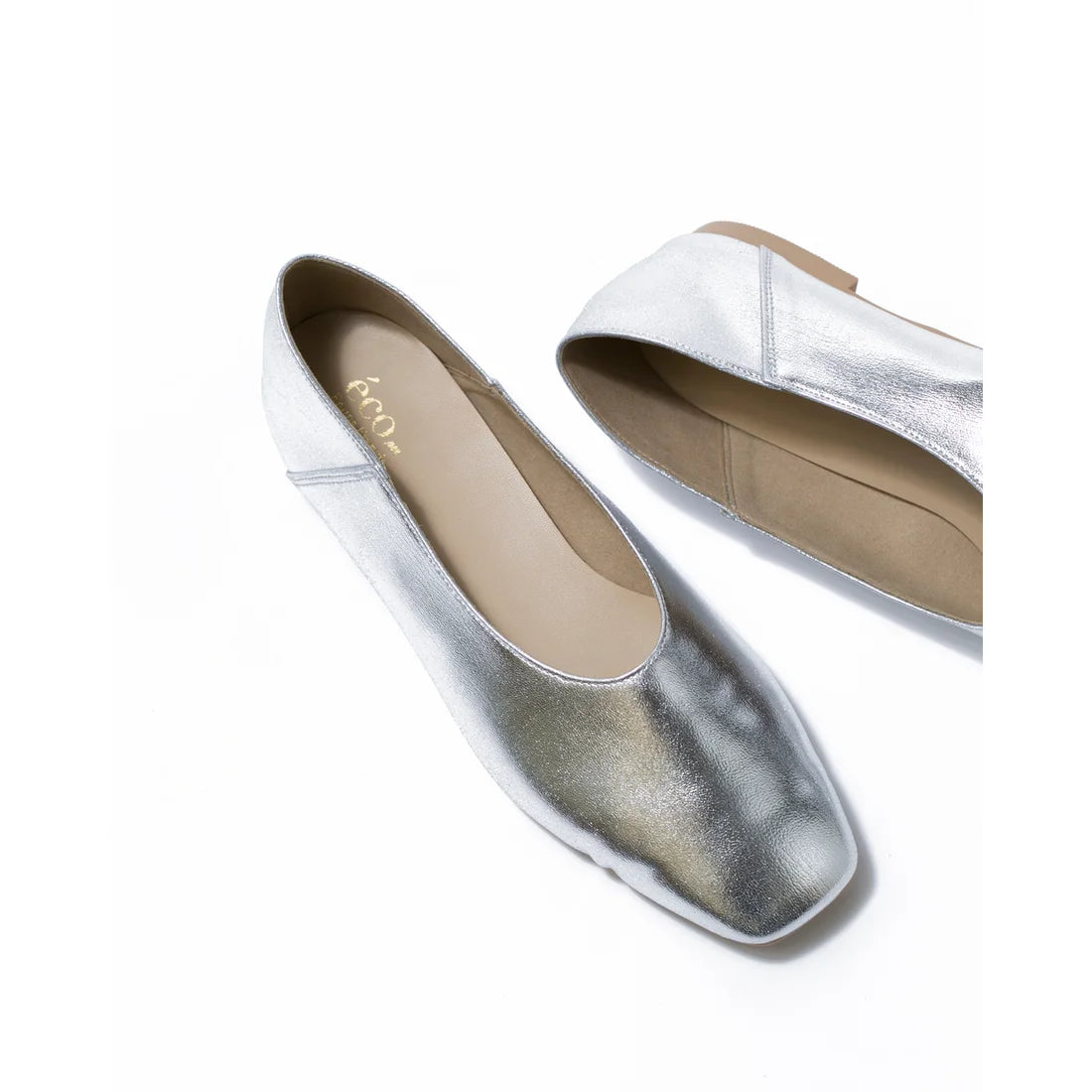 日本製 [蘋果皮][防水]Emma Francis 方頭U型平底鞋(03f-AP 162)(Silver apple leather)（シルバー アップルレザー）