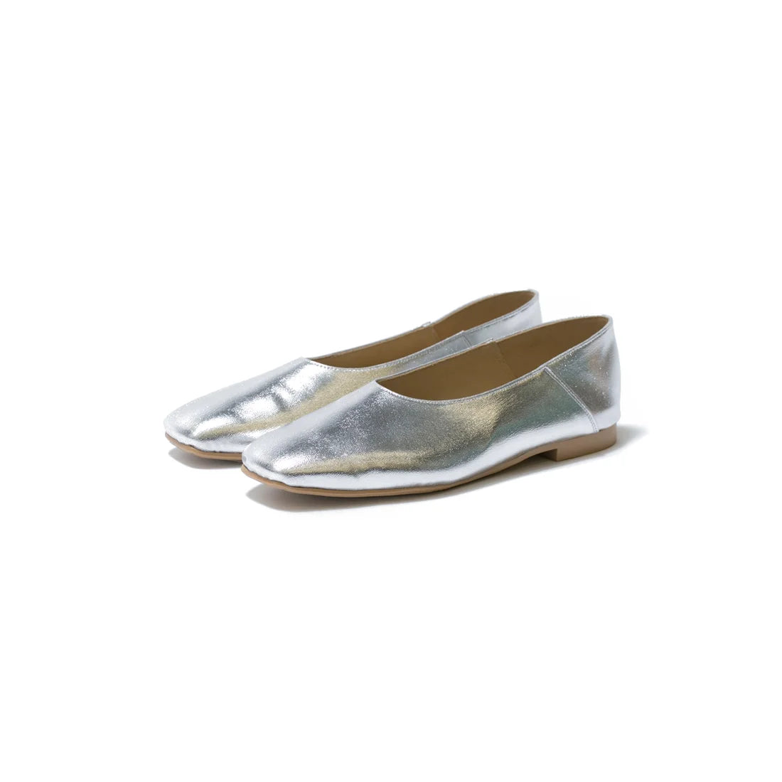 日本製 [蘋果皮][防水]Emma Francis 方頭U型平底鞋(03f-AP 162)(Silver apple leather)（シルバー アップルレザー）