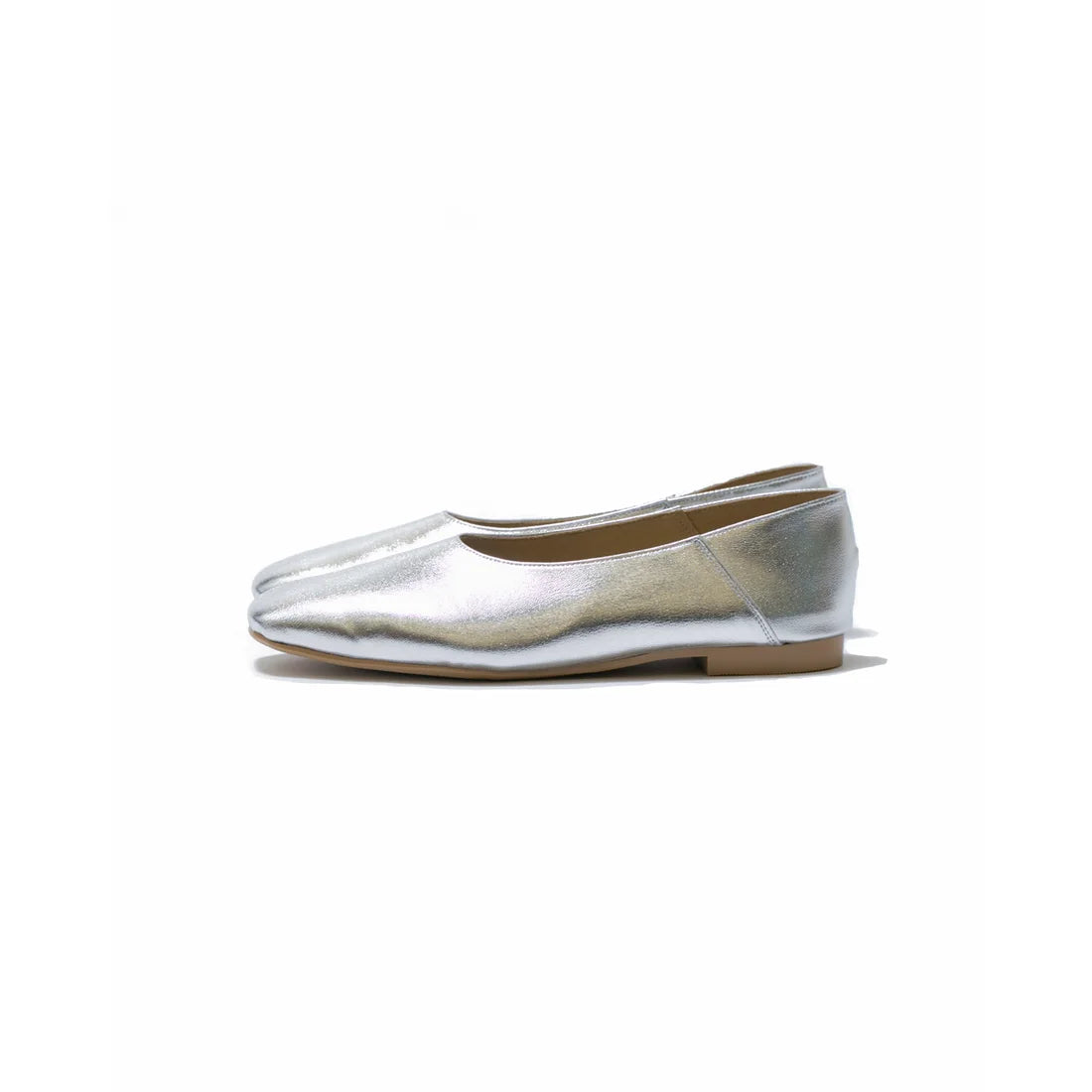 日本製 [蘋果皮][防水]Emma Francis 方頭U型平底鞋(03f-AP 162)(Silver apple leather)（シルバー アップルレザー）