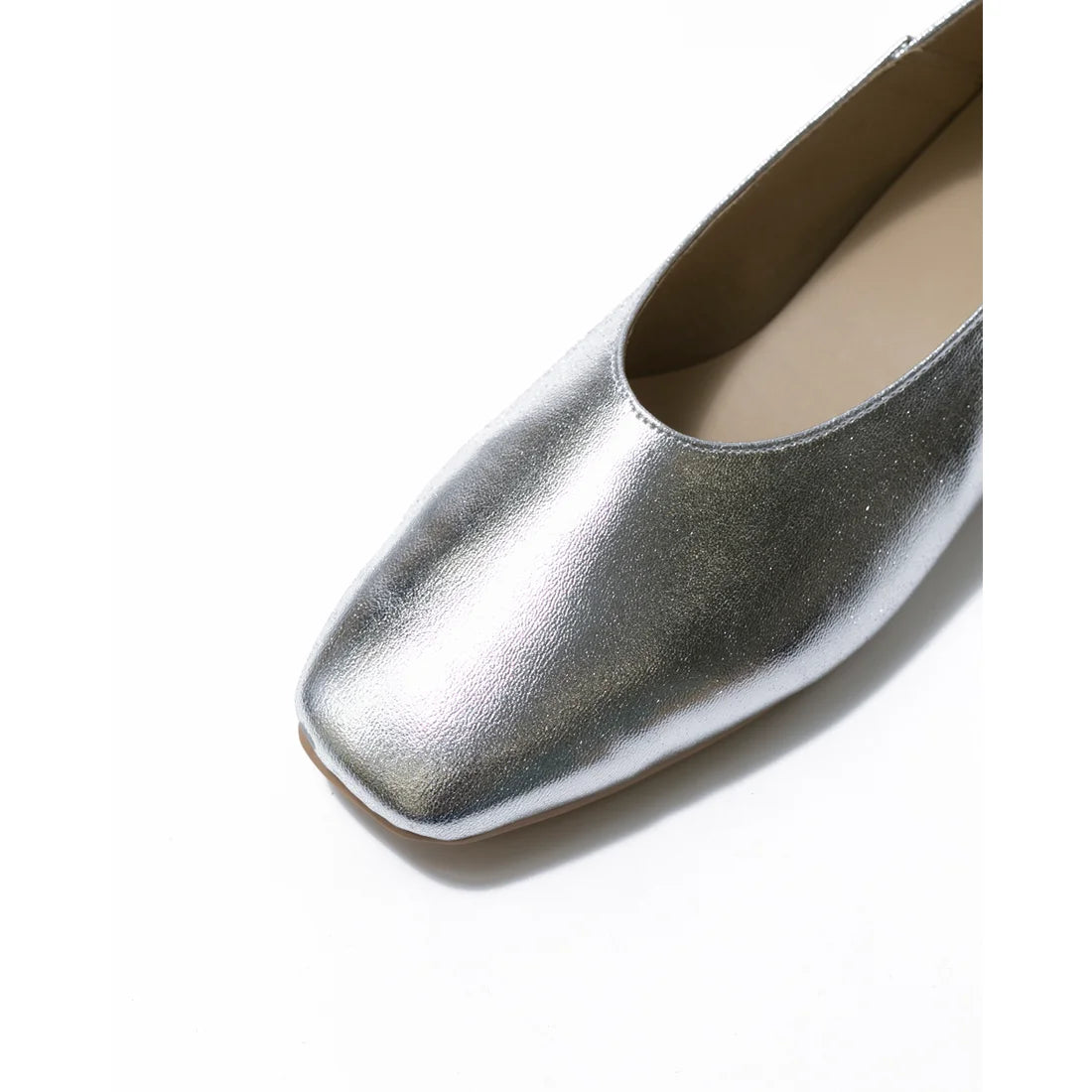 日本製 [蘋果皮][防水]Emma Francis 方頭U型平底鞋(03f-AP 162)(Silver apple leather)（シルバー アップルレザー）
