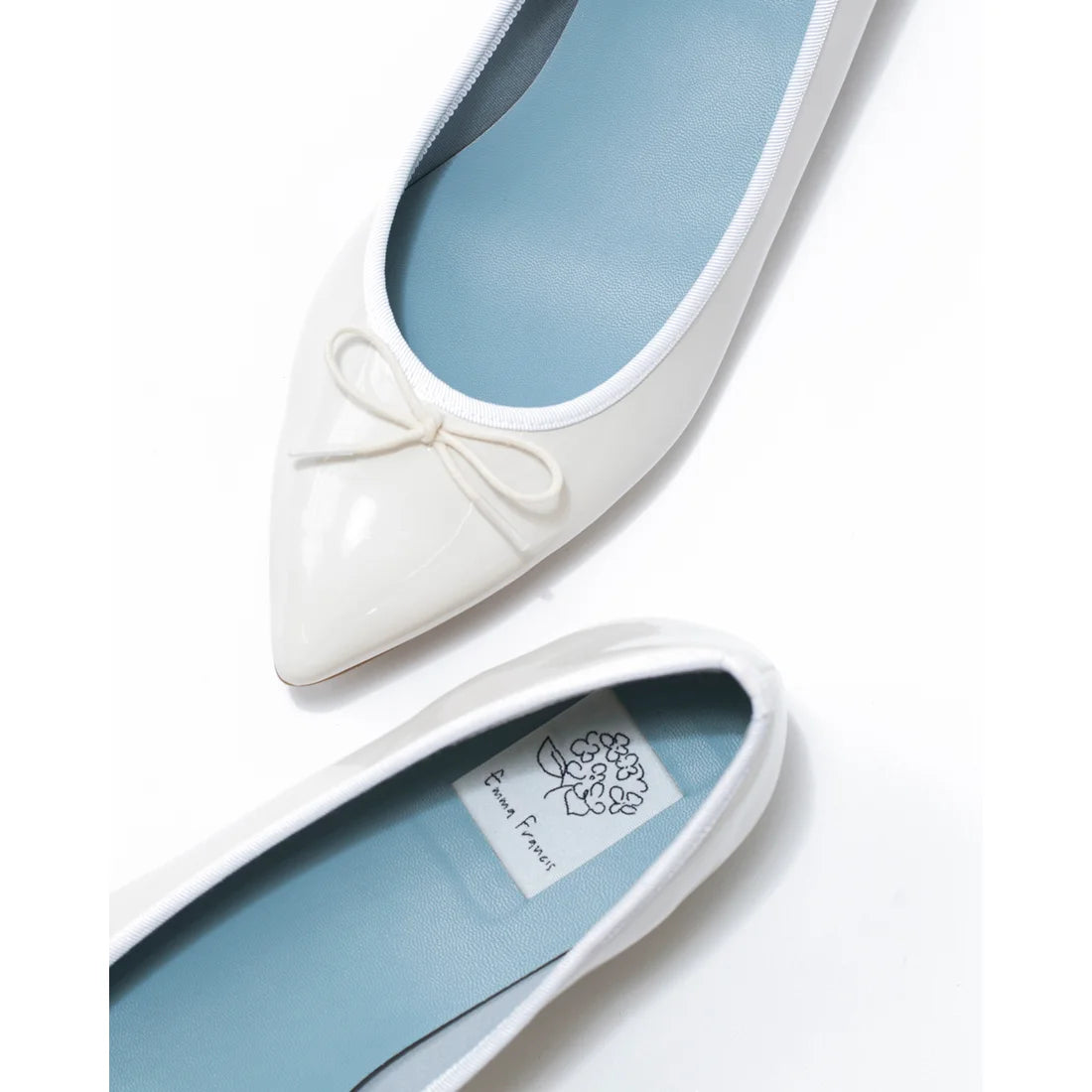 日本製【晴雨兼容】Emma Francis尖頭平底芭蕾舞晴雨鞋(01a-E 159)(White enamel)（ホワイト エナメル）