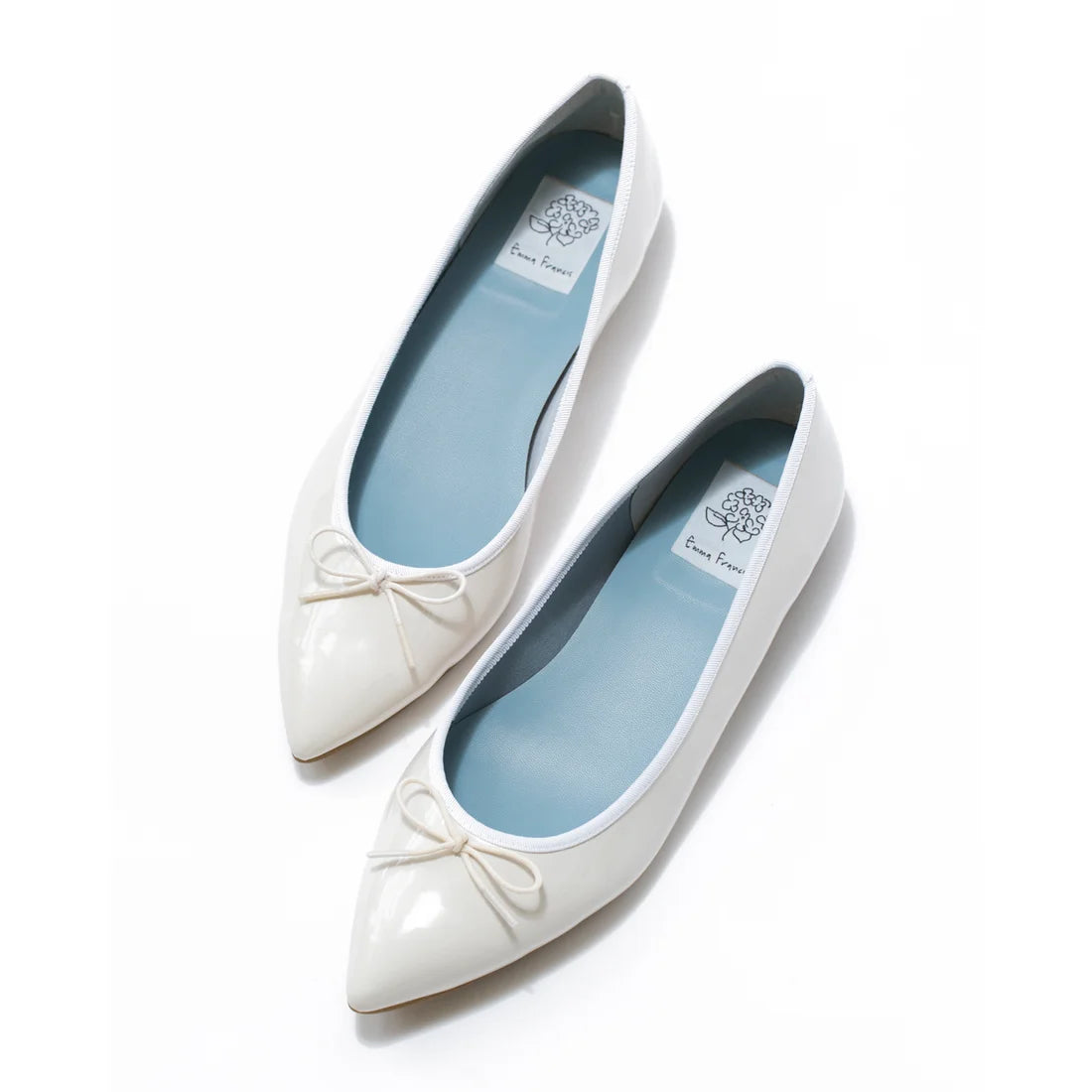 日本製【晴雨兼容】Emma Francis尖頭平底芭蕾舞晴雨鞋(01a-E 159)(White enamel)（ホワイト エナメル）