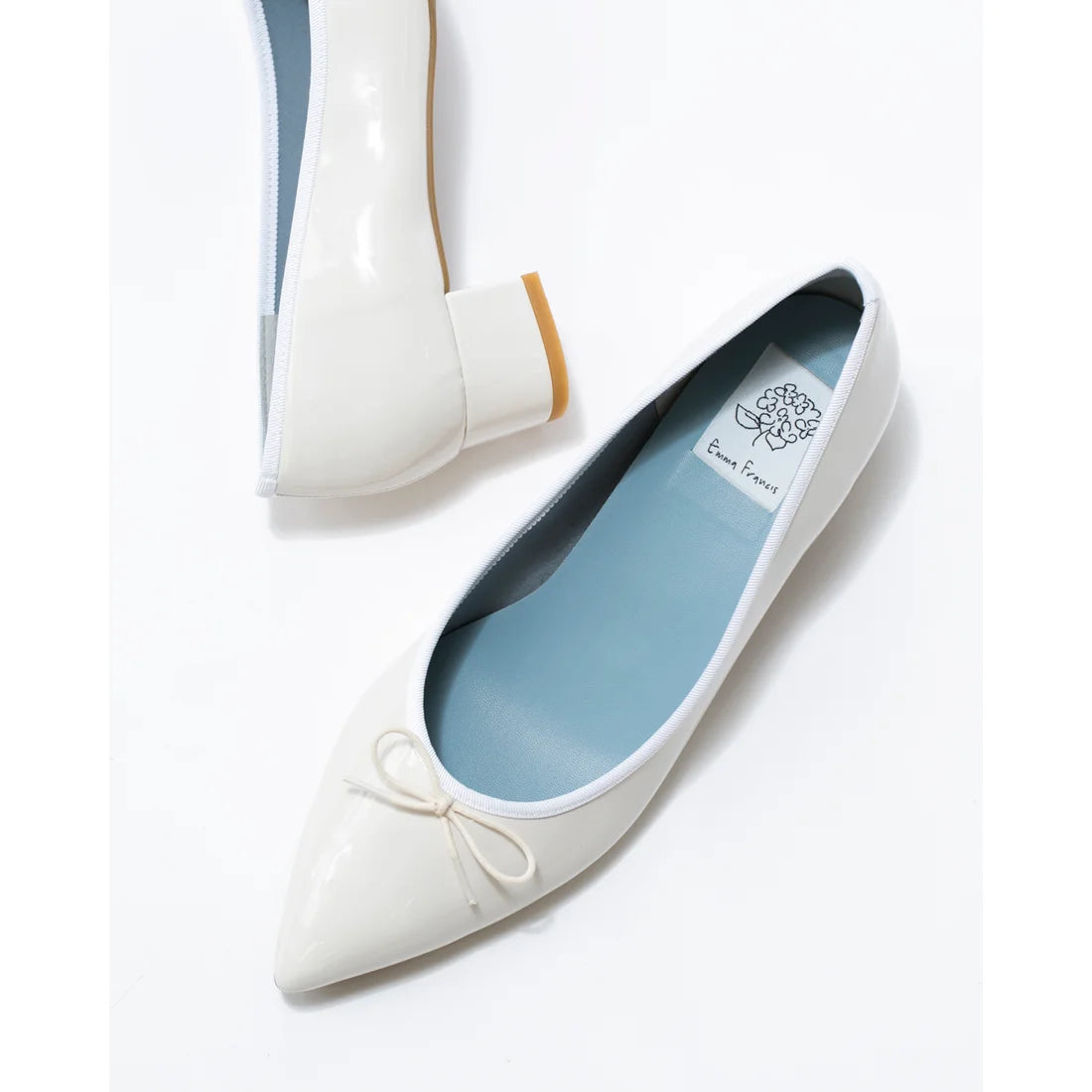 日本製【相容雨天】Emma Francis 尖頭3cm跟芭蕾舞鞋(3002a-E 159)(White enamel)（ホワイト エナメル）