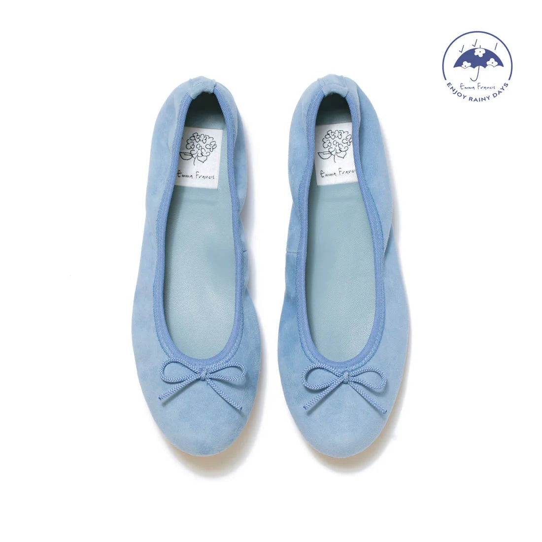 日本製【珍珠色調防水】Emma Francis圓頭平底芭蕾舞鞋(02b-L S121)(Light blue suede)（ライトブルー レザースエード）