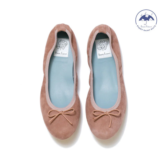 日本製【珍珠色調防水】Emma Francis圓頭平底芭蕾舞鞋(02b-L S198)(Pink beige leather suede)（ピンクベージュ レザースエード）