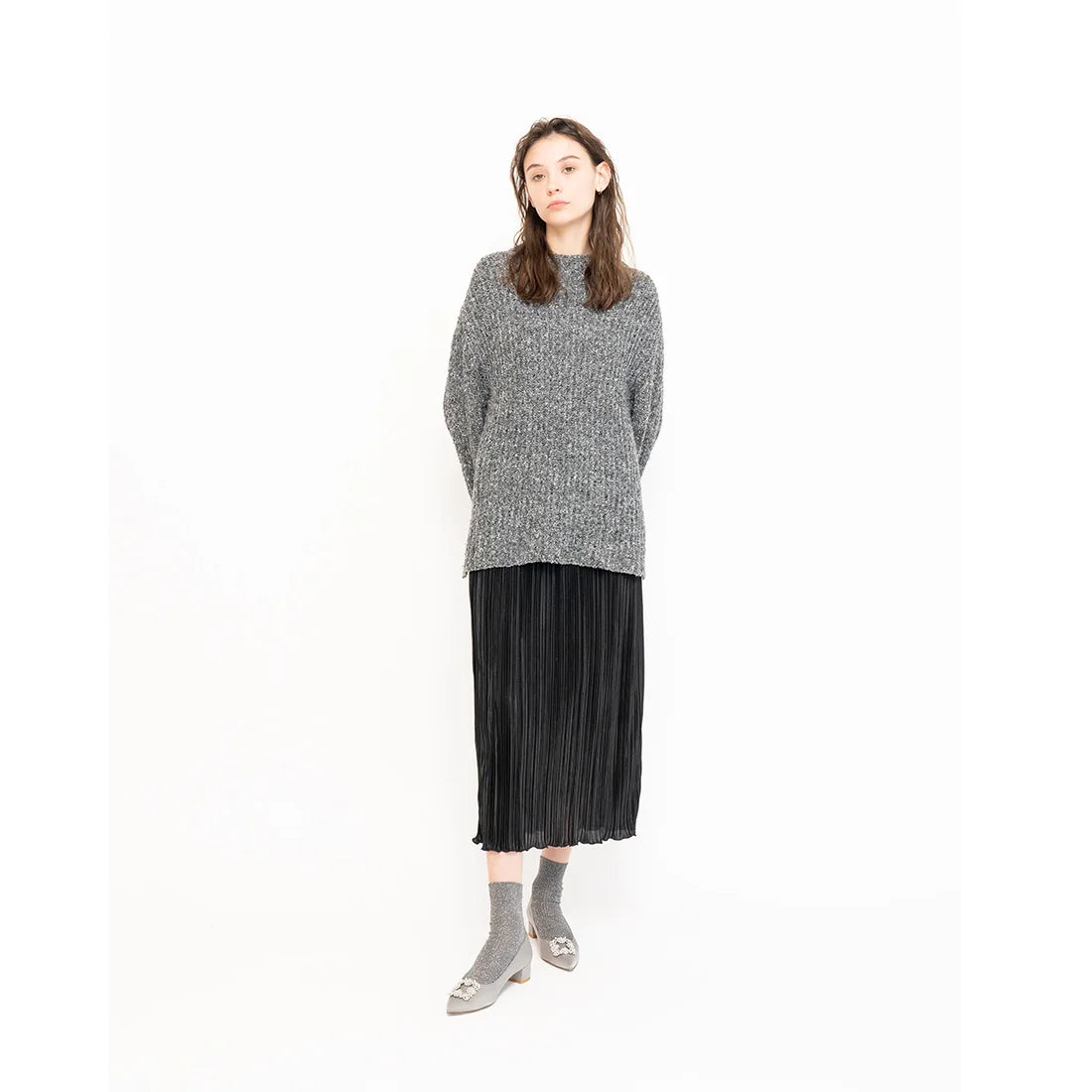 日本製 Emma Francis 尖頭3cm跟珠寶搭扣高跟鞋(3002b-ST 153)(Gray satin)（グレー サテン）