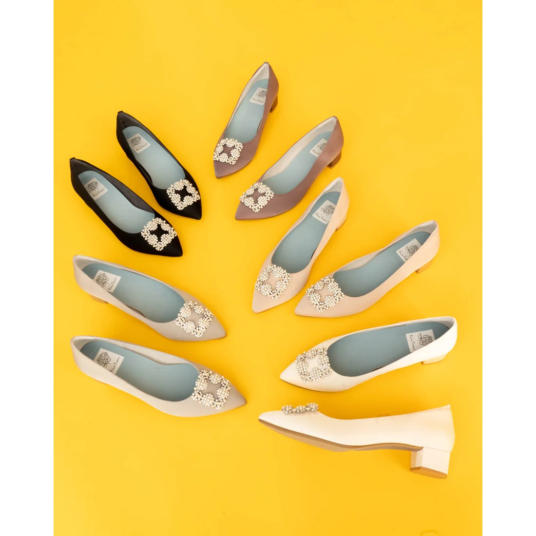 日本製 Emma Francis 尖頭3cm跟珠寶搭扣高跟鞋(3002b-ST 153)(Gray satin)（グレー サテン）