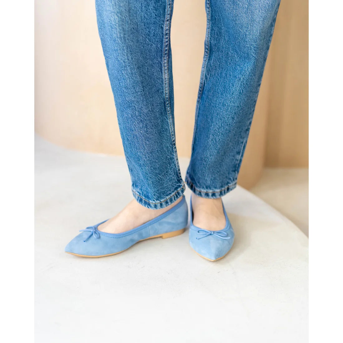 日本製【珍珠色調防水】Emma Francis尖頭平底芭蕾舞鞋 (01b-L S121)(Light blue leather suede)（ライトブルー レザースエード）
