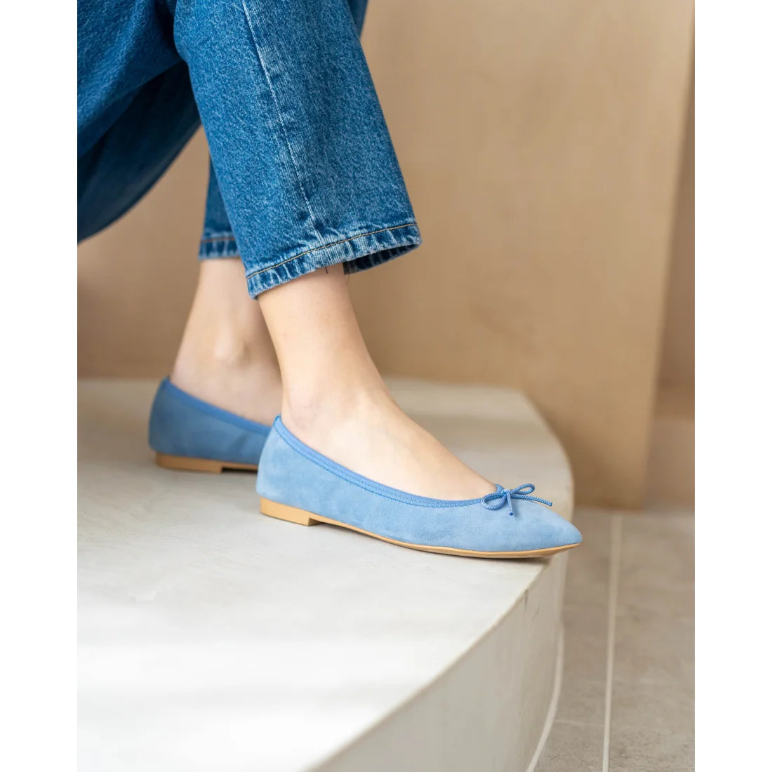 日本製【珍珠色調防水】Emma Francis尖頭平底芭蕾舞鞋 (01b-L S121)(Light blue leather suede)（ライトブルー レザースエード）