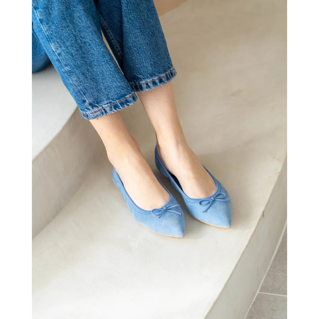 日本製【珍珠色調防水】Emma Francis尖頭平底芭蕾舞鞋 (01b-L S121)(Light blue leather suede)（ライトブルー レザースエード）