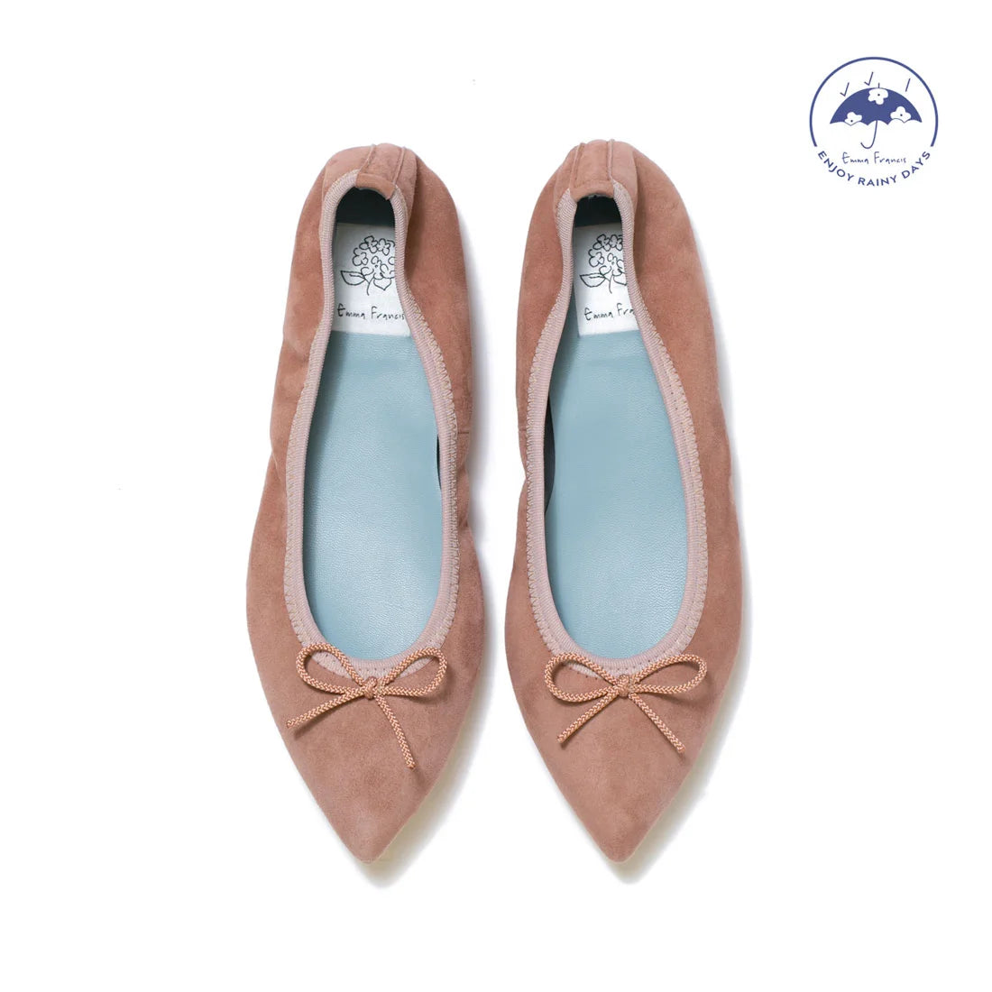 日本製【珍珠色調防水】Emma Francis尖頭平底芭蕾舞鞋 (01b-L S198)(Pink beige leather suede)（ピンクベージュ レザースエード）