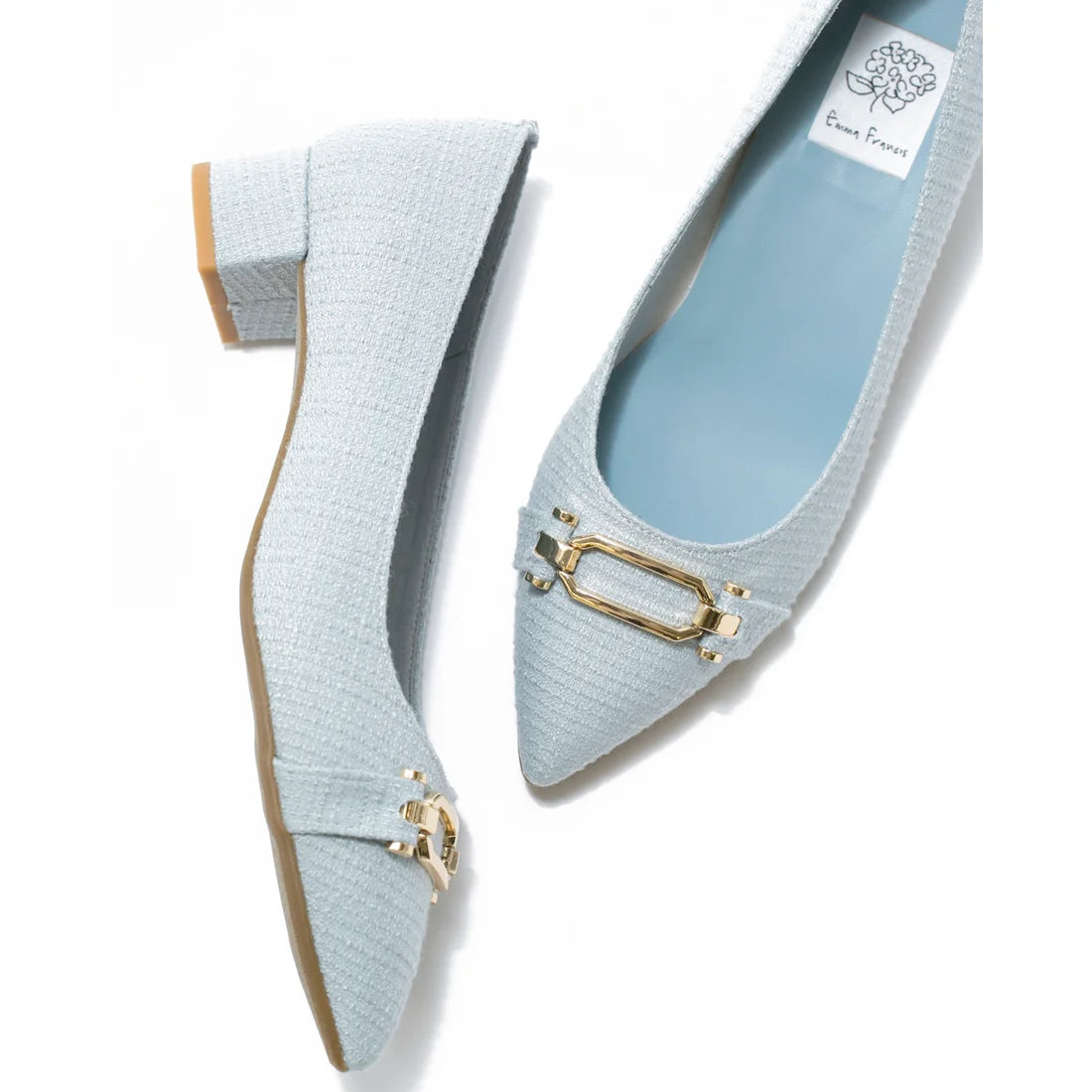 日本製 Emma Francis 尖頭搭扣花呢高跟鞋(3002d-TW 120)(Blue tweed)（ブルー ツイード）
