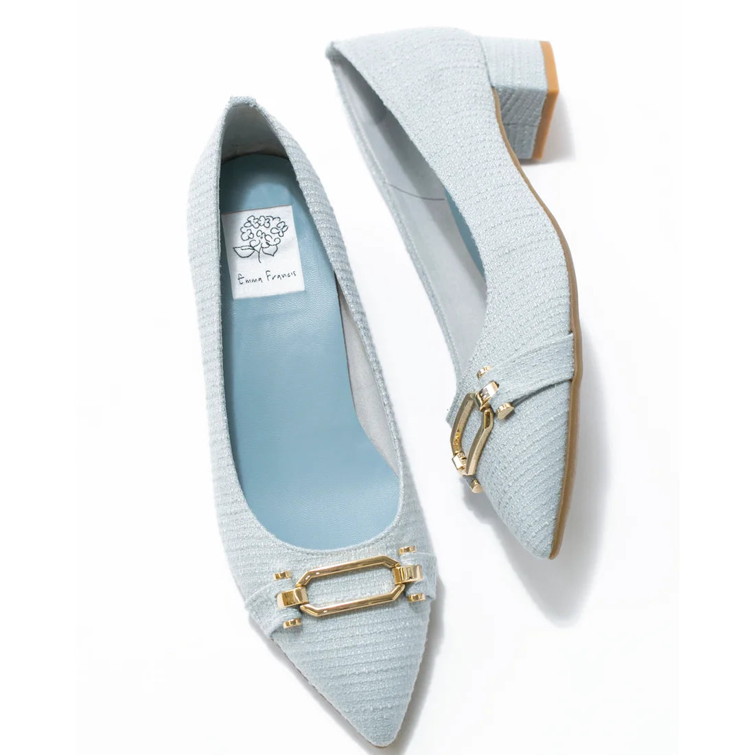 日本製 Emma Francis 尖頭搭扣花呢高跟鞋(3002d-TW 120)(Blue tweed)（ブルー ツイード）