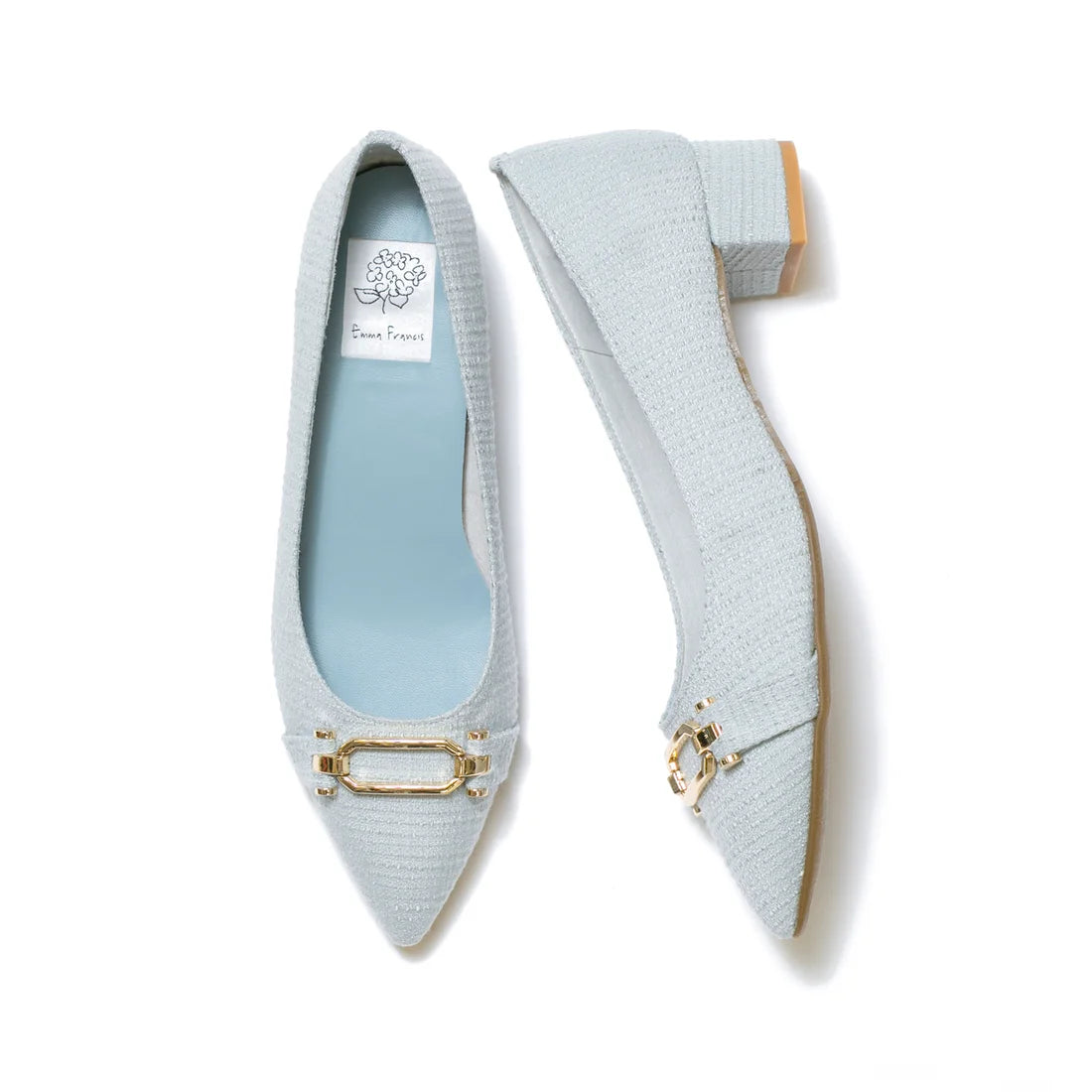 日本製 Emma Francis 尖頭搭扣花呢高跟鞋(3002d-TW 120)(Blue tweed)（ブルー ツイード）