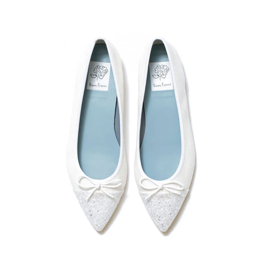 日本製 Emma Francis 絨面革尖頭平底芭蕾舞鞋 (01l-S 158)(White suede)（ホワイト スエード）