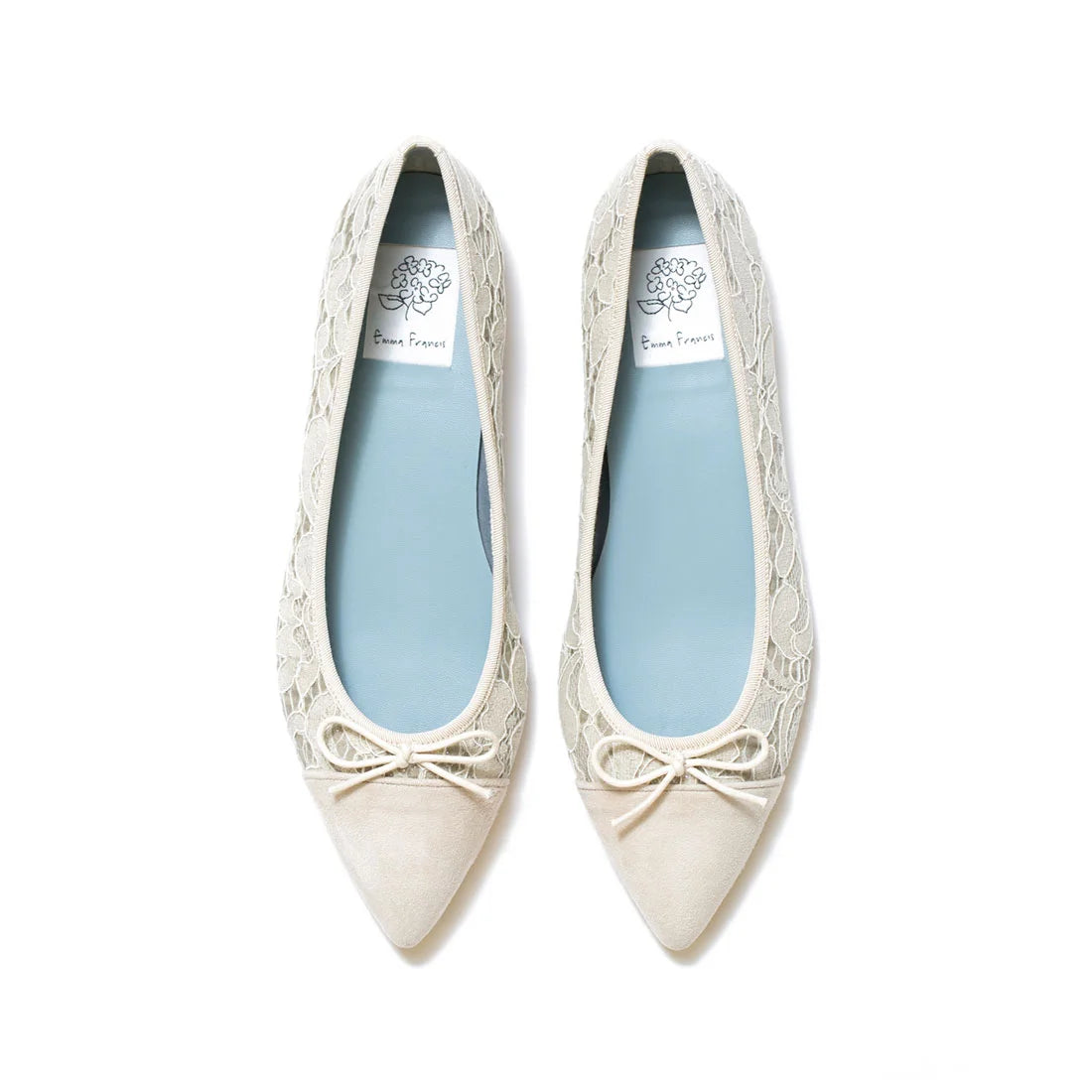 日本製 Emma Francis 平底尖頭蕾絲芭蕾舞鞋(01l-L 177)(Ivory lace)（アイボリー レース）