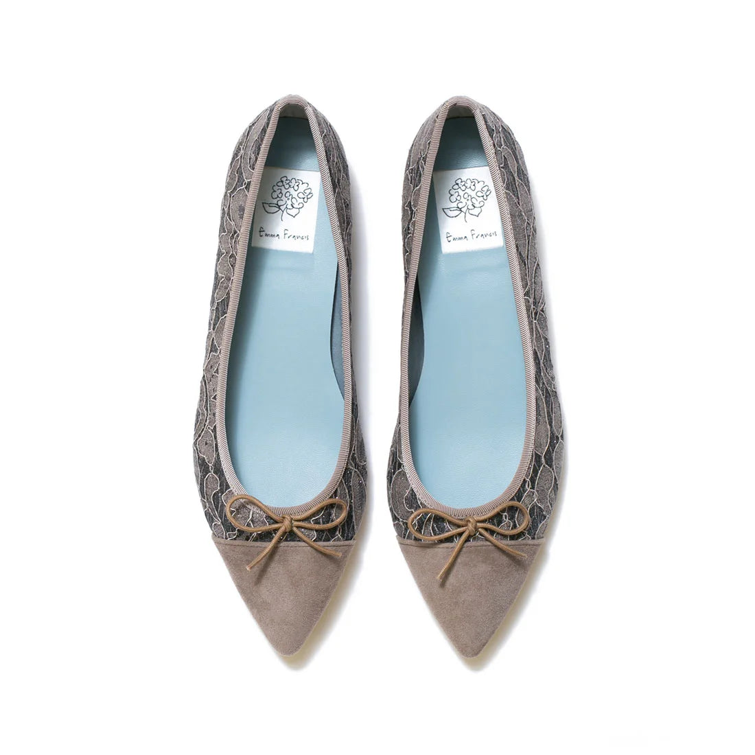 日本製 Emma Francis 平底尖頭蕾絲芭蕾舞鞋(01l-L 155)(Charcoal gray lace)（チャコールグレー レース）