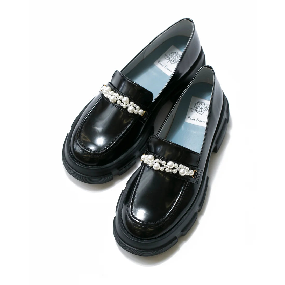 日本製【晴雨兼容】Emma Francis 厚底珍珠樂福鞋(1501a-E 101)(Black enamel)（ブラック エナメル）