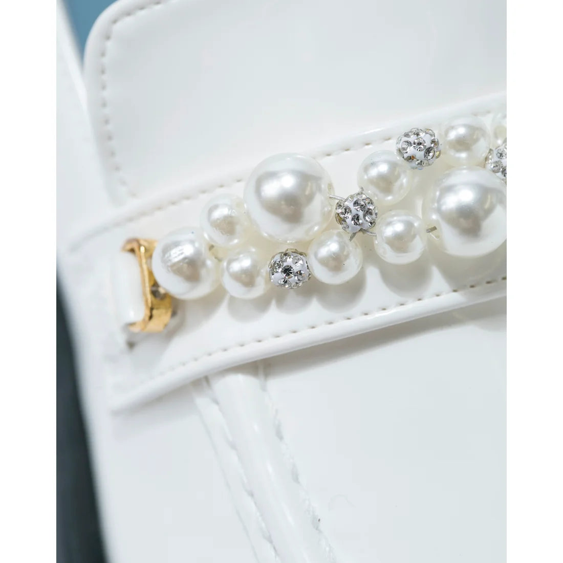 日本製【晴雨兼容】Emma Francis 厚底珍珠樂福鞋(1501a-E 158)(White enamel)（ホワイト エナメル）