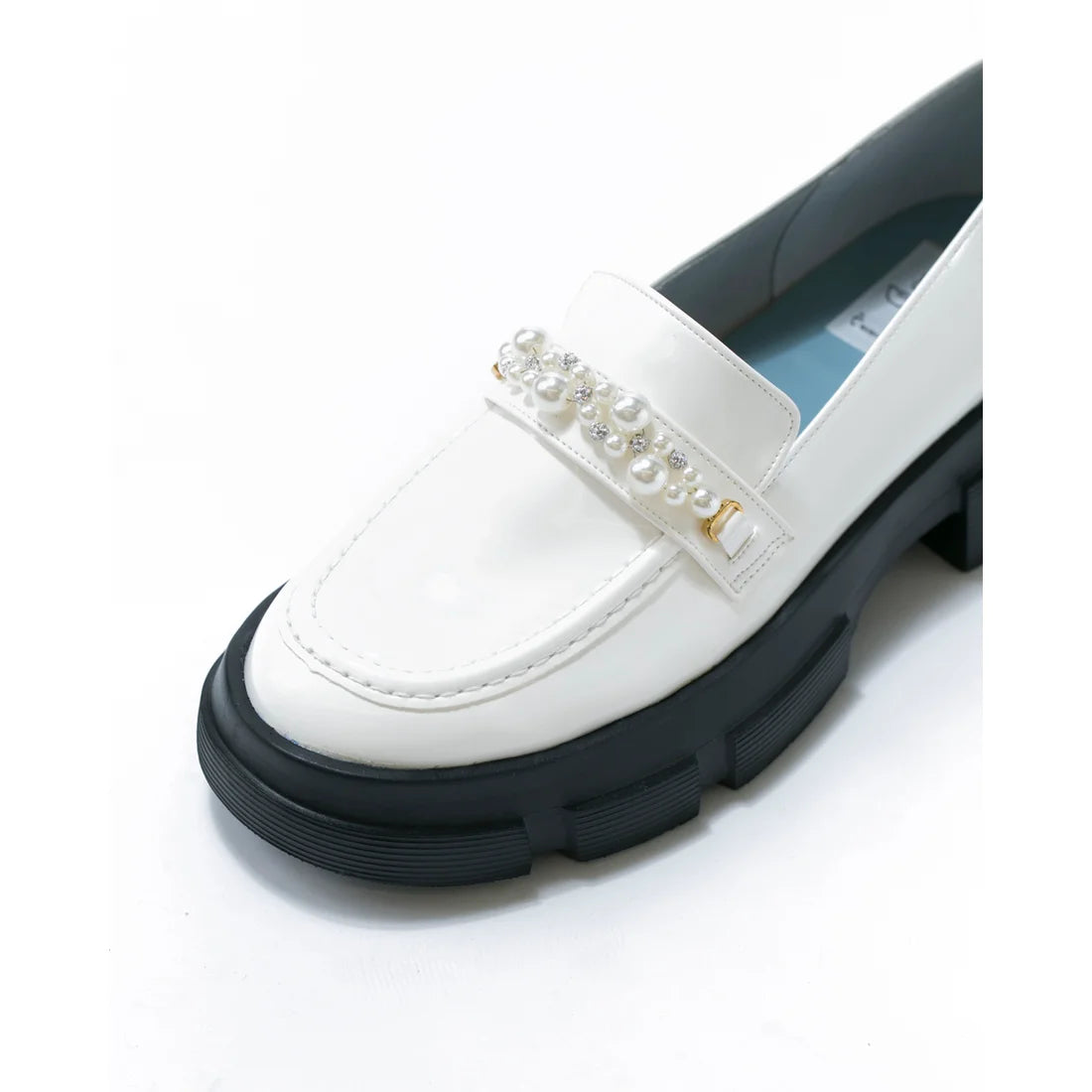 日本製【晴雨兼容】Emma Francis 厚底珍珠樂福鞋(1501a-E 158)(White enamel)（ホワイト エナメル）