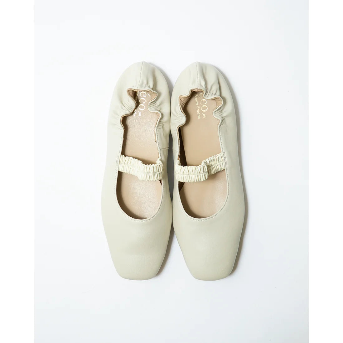 日本製預訂3星期【蘋果皮】【防水】Emma Francis 褶皺腰帶平底鞋 (03j-AP 177)(Ivory Apple Leather)（アイボリー アップルレザー）