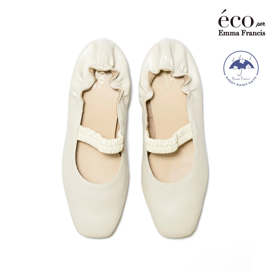 日本製預訂3星期【蘋果皮】【防水】Emma Francis 褶皺腰帶平底鞋 (03j-AP 177)(Ivory Apple Leather)（アイボリー アップルレザー）