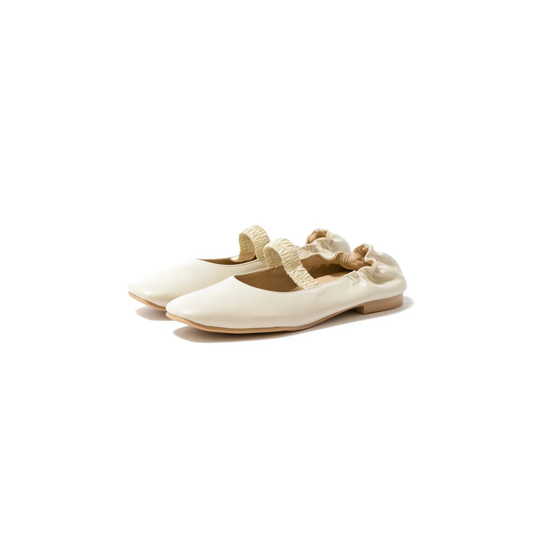 日本製預訂3星期【蘋果皮】【防水】Emma Francis 褶皺腰帶平底鞋 (03j-AP 177)(Ivory Apple Leather)（アイボリー アップルレザー）