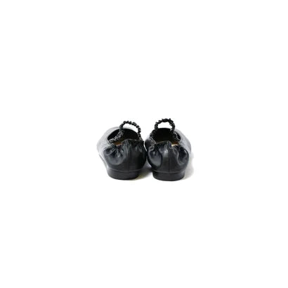 日本製【蘋果皮】【防水】Emma Francis 褶皺腰帶平底鞋 (03j-AP 101)(Black apple leather)（ブラック アップルレザー）