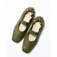 日本製【蘋果皮】【防水】Emma Francis 褶皺腰帶平底鞋 (03j-AP 147)(Khaki apple leather)（カーキ アップルレザー）