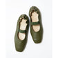 日本製【蘋果皮】【防水】Emma Francis 褶皺腰帶平底鞋 (03j-AP 147)(Khaki apple leather)（カーキ アップルレザー）