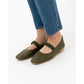 日本製【蘋果皮】【防水】Emma Francis 褶皺腰帶平底鞋 (03j-AP 147)(Khaki apple leather)（カーキ アップルレザー）
