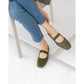 日本製【蘋果皮】【防水】Emma Francis 褶皺腰帶平底鞋 (03j-AP 147)(Khaki apple leather)（カーキ アップルレザー）