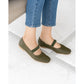 日本製【蘋果皮】【防水】Emma Francis 褶皺腰帶平底鞋 (03j-AP 147)(Khaki apple leather)（カーキ アップルレザー）