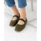 日本製【蘋果皮】【防水】Emma Francis 褶皺腰帶平底鞋 (03j-AP 147)(Khaki apple leather)（カーキ アップルレザー）