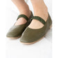 日本製【蘋果皮】【防水】Emma Francis 褶皺腰帶平底鞋 (03j-AP 147)(Khaki apple leather)（カーキ アップルレザー）
