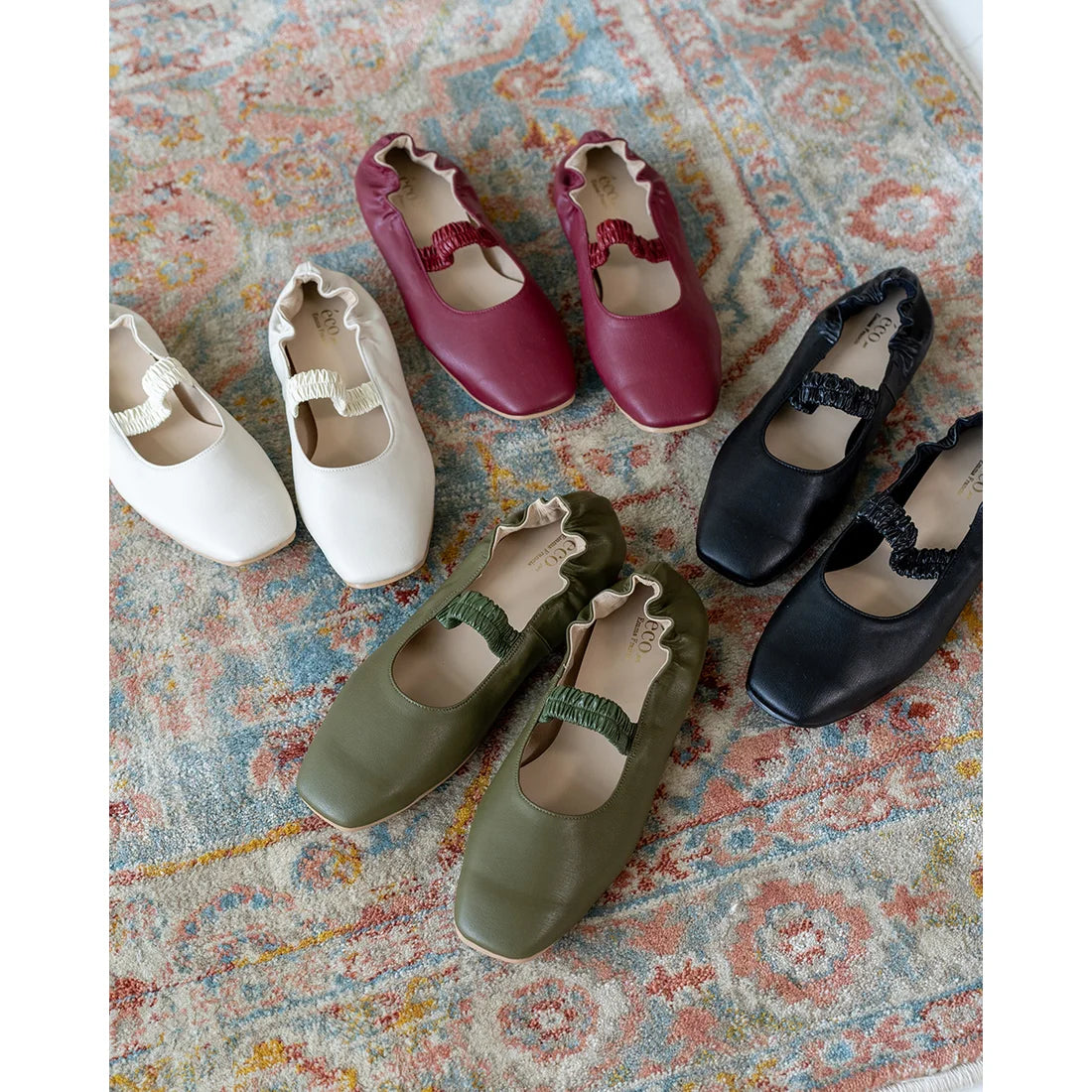日本製【蘋果皮】【防水】Emma Francis 褶皺腰帶平底鞋 (03j-AP 147)(Khaki apple leather)（カーキ アップルレザー）