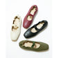 日本製【蘋果皮】【防水】Emma Francis 褶皺腰帶平底鞋 (03j-AP 147)(Khaki apple leather)（カーキ アップルレザー）
