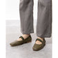 日本製【蘋果皮】【防水】Emma Francis 褶皺腰帶平底鞋 (03j-AP 147)(Khaki apple leather)（カーキ アップルレザー）