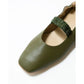 日本製【蘋果皮】【防水】Emma Francis 褶皺腰帶平底鞋 (03j-AP 147)(Khaki apple leather)（カーキ アップルレザー）