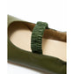 日本製【蘋果皮】【防水】Emma Francis 褶皺腰帶平底鞋 (03j-AP 147)(Khaki apple leather)（カーキ アップルレザー）