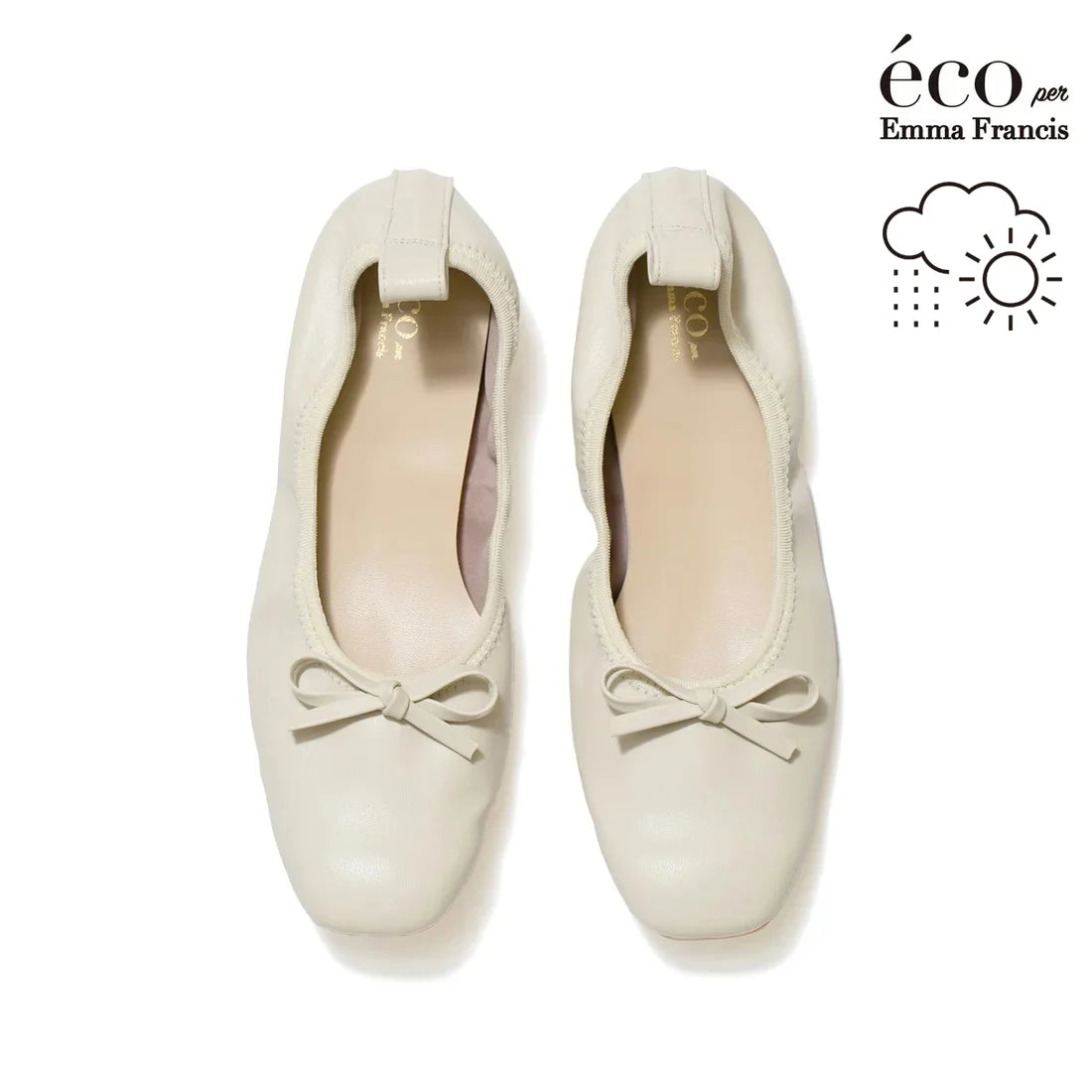 日本製【蘋果皮】【防水】Emma Francis 平底彈性芭蕾舞鞋 ( 03m-AP 177 )(Ivory apple leather)（アイボリー アップルレザー）
