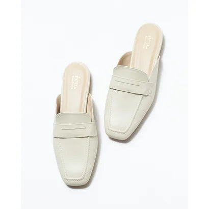 日本製【蘋果皮】【防水】Emma Francis 樂福拖鞋式平底鞋 ( 03q-AP 177 )(Ivory apple leather)（アイボリー アップルレザー）